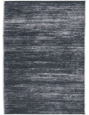 A 14 ft black and white modern runner rug with a distressed stripe pattern, perfect for a hallway.