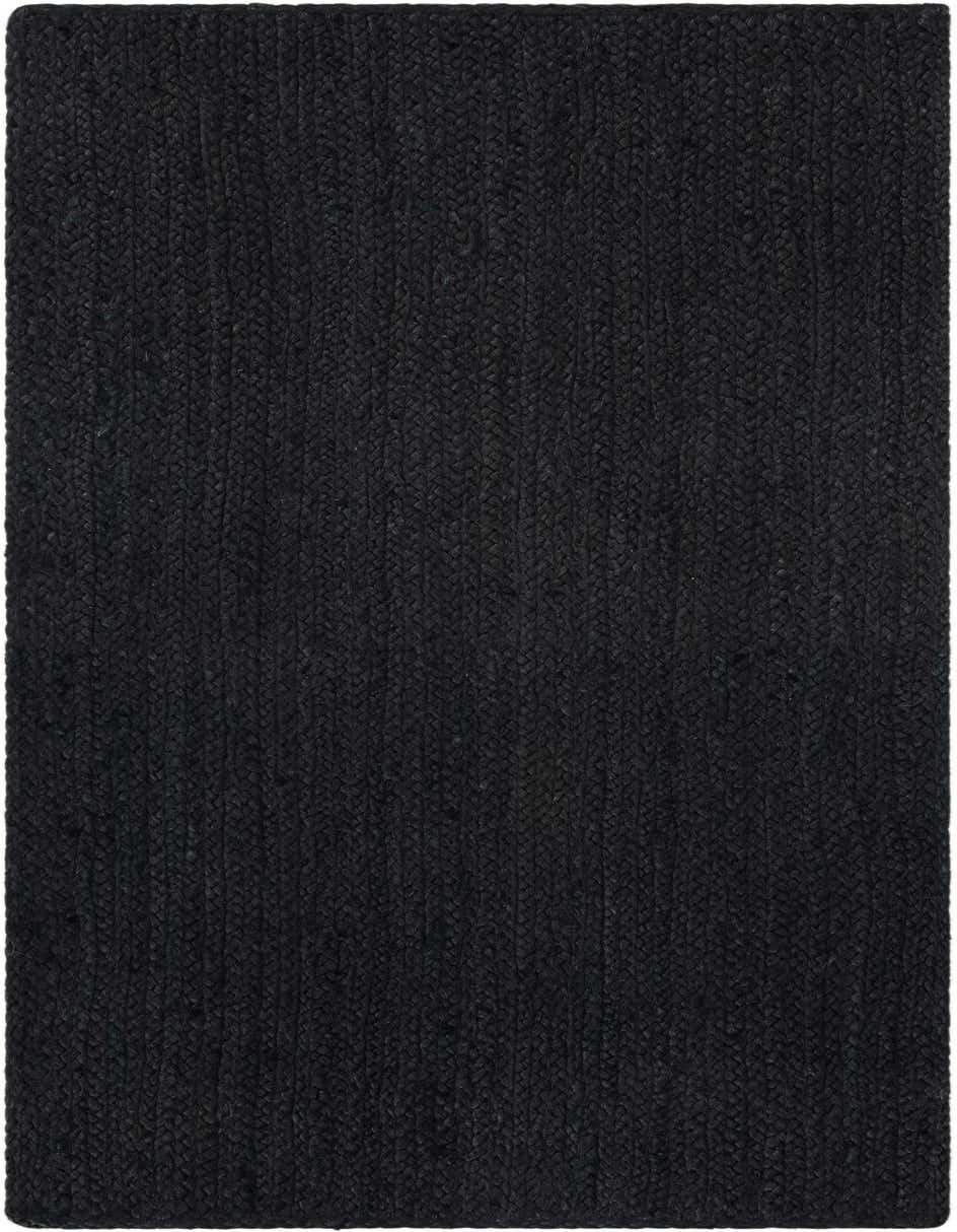 A 4 Ft black jute runner rug with a braided, textured flatweave pattern, perfect for a hallway.