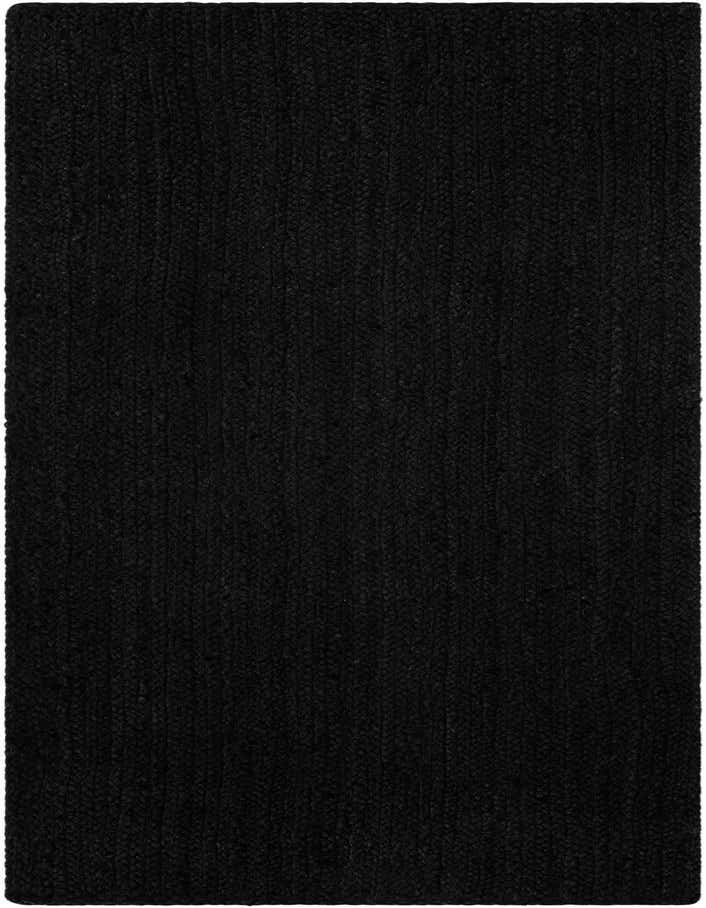 A 6 ft black jute runner rug with a textured, braided flatweave pattern, ideal for a hallway.