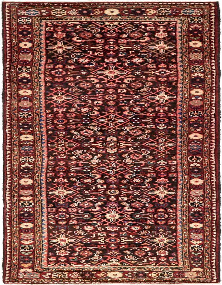 A 10 ft runner rug in black with intricate tribal and Persian patterns, featuring red, blue, and cream accents, ideal for a hallway.