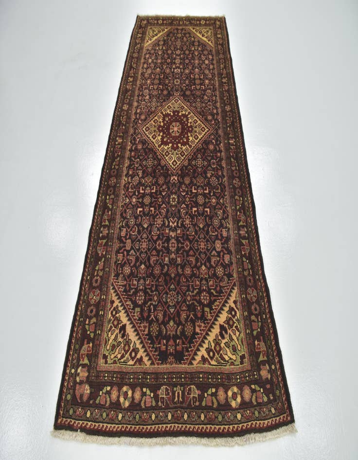 Detail image of  4' x 9' 7  Hand Knotted Hossainabad Persian Wool Runner Rug