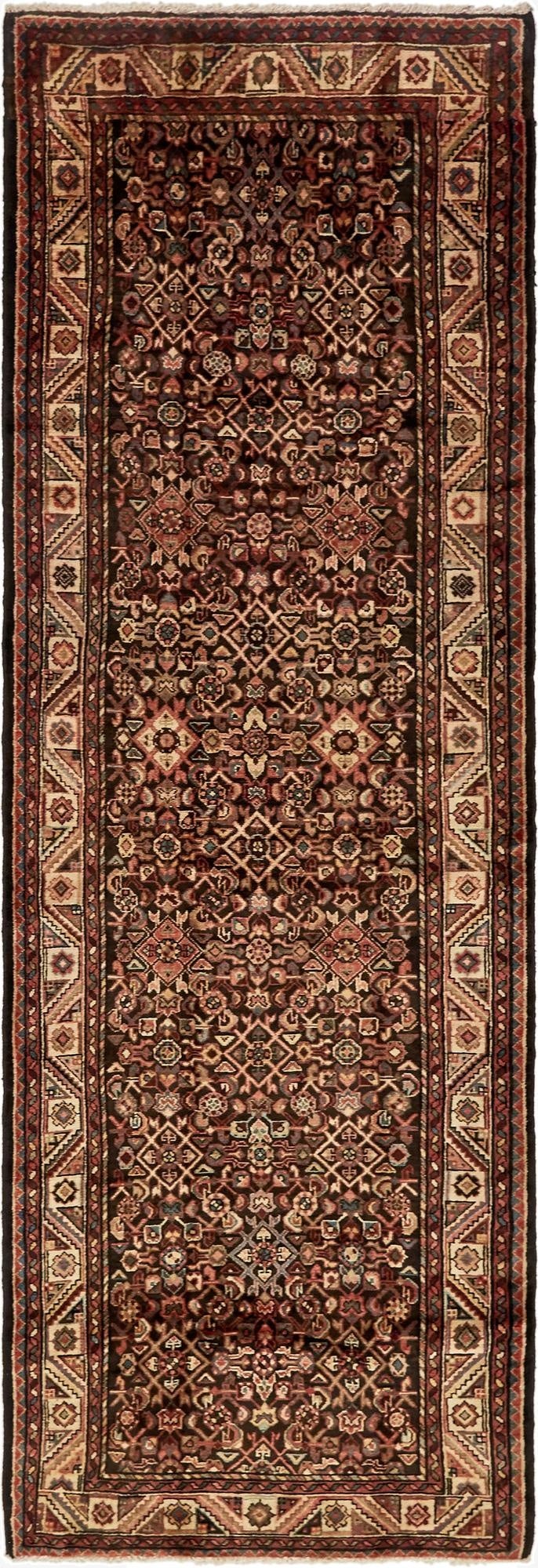  3' 10 x 11' 4  Hand Knotted Hossainabad Persian Wool Runner Rug