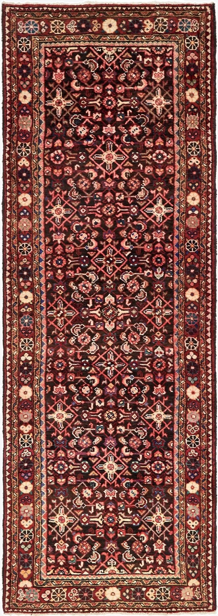  3' 7 x 10'  Hand Knotted Hossainabad Persian Wool Runner Rug
