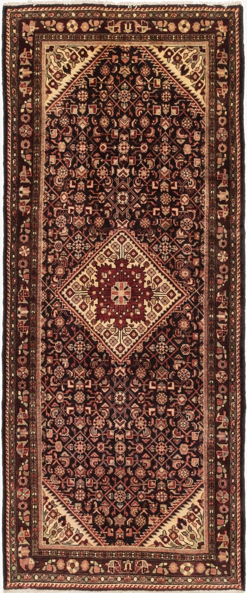  4' x 9' 7  Hand Knotted Hossainabad Persian Wool Runner Rug