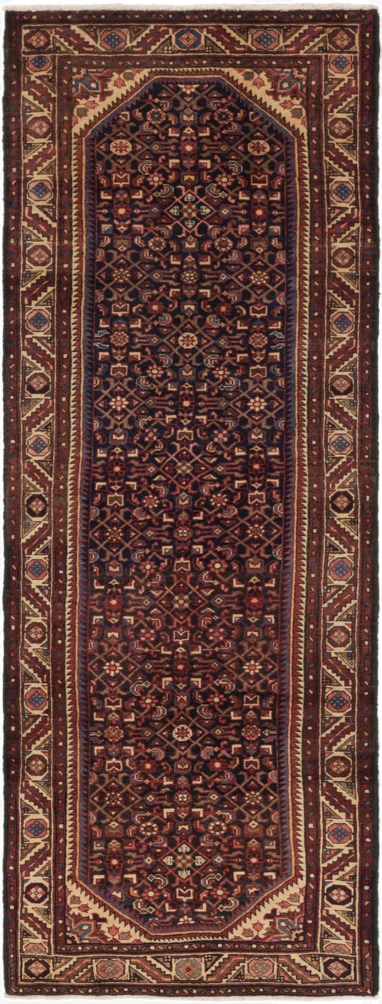  3' 7 x 9' 10  Hand Knotted Hossainabad Persian Wool Runner Rug