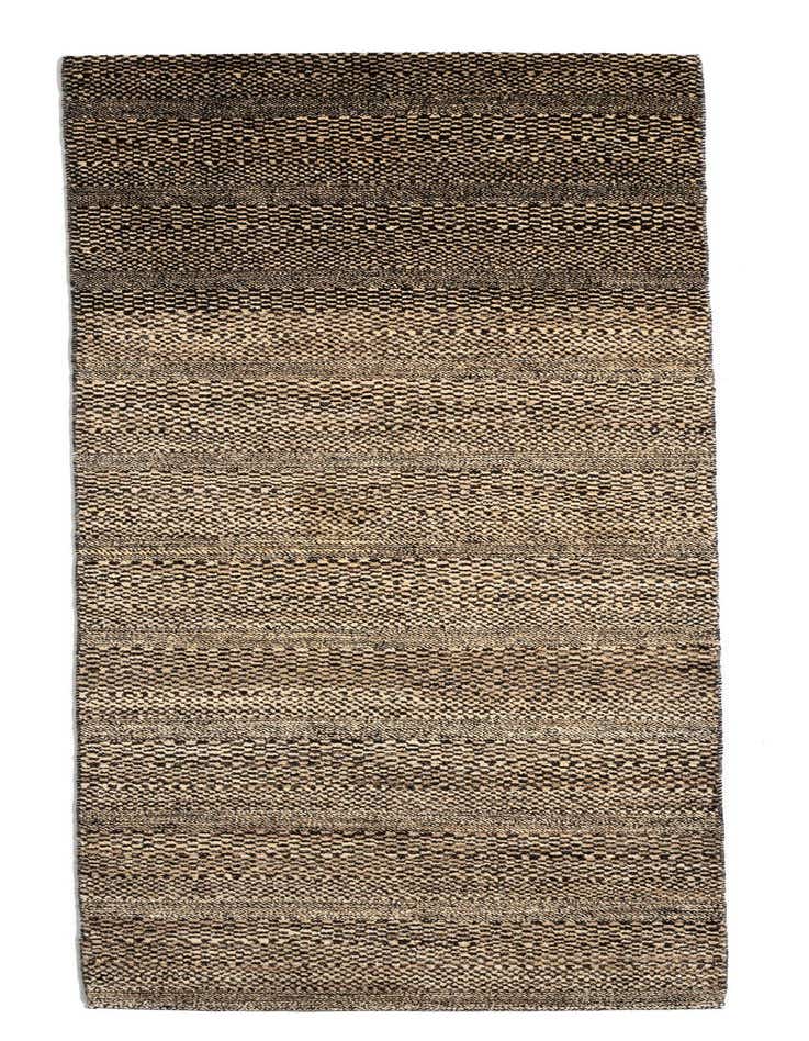 A Juma 8 ft runner rug in black and beige, featuring a detailed Persian pattern with horizontal striped textures.