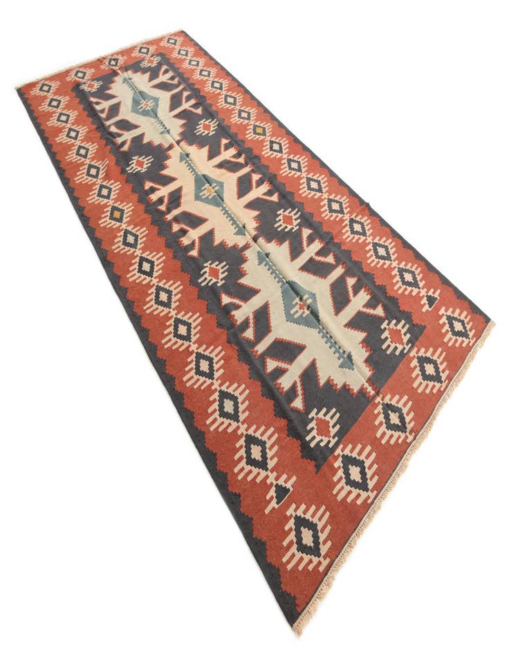 Detail image of  5' x 10'  Hand Woven Kilim Afghan Wool Runner Rug