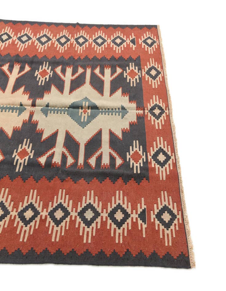 Detail image of  5' x 10'  Hand Woven Kilim Afghan Wool Runner Rug