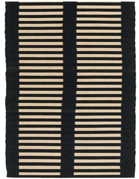 A 10 ft runner rug from the Kilim Modern collection, featuring a flatweave tribal stripe pattern in black and beige.