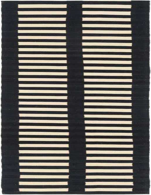 A 10 ft runner rug featuring a modern tribal stripe pattern in black and off-white, ideal for a hallway.