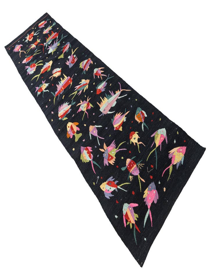 Detail image of  2' 7 x 9' 8  Hand Woven Kilim Suzani Wool Runner Rug