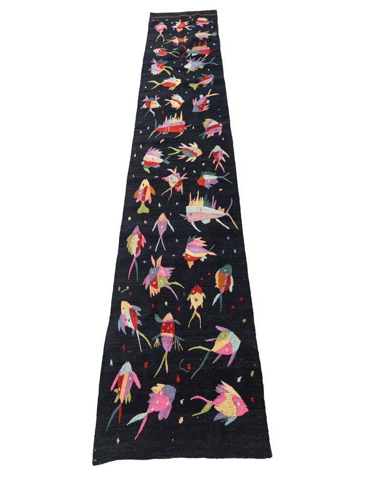 Detail image of  2' 7 x 9' 8  Hand Woven Kilim Suzani Wool Runner Rug