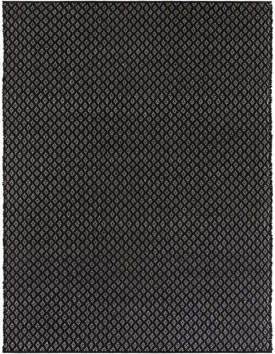A black 12 ft runner rug with a subtle textured diamond pattern, perfect for a hallway.