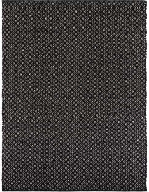 A 14 ft runner rug in black with a subtle, textured diamond pattern, suitable for a hallway.