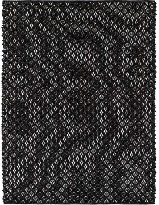 A black 8 ft runner rug with a subtle white geometric lattice pattern, suitable for a hallway or kitchen.