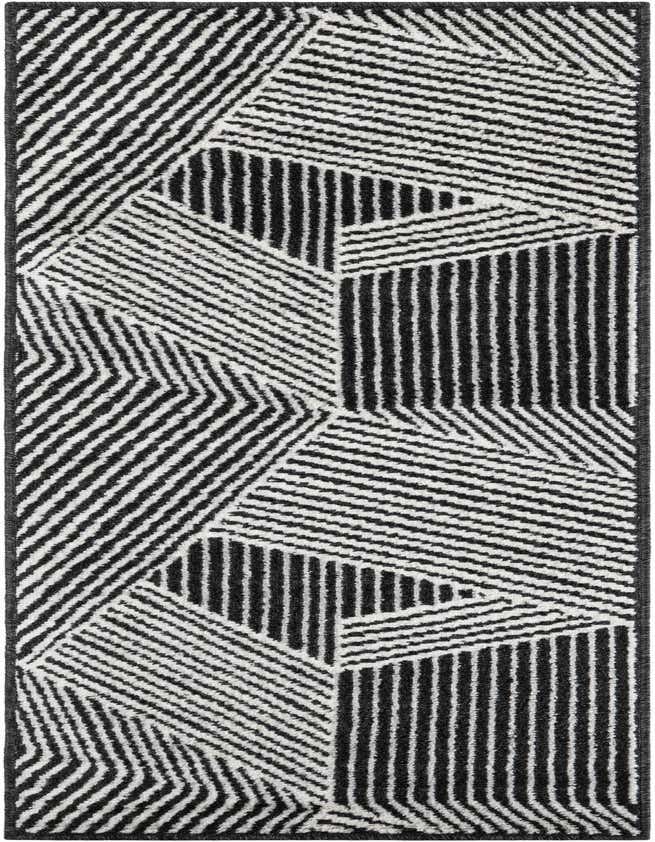 A 6 ft runner rug featuring a modern geometric stripe pattern in black and white, ideal for a hallway.