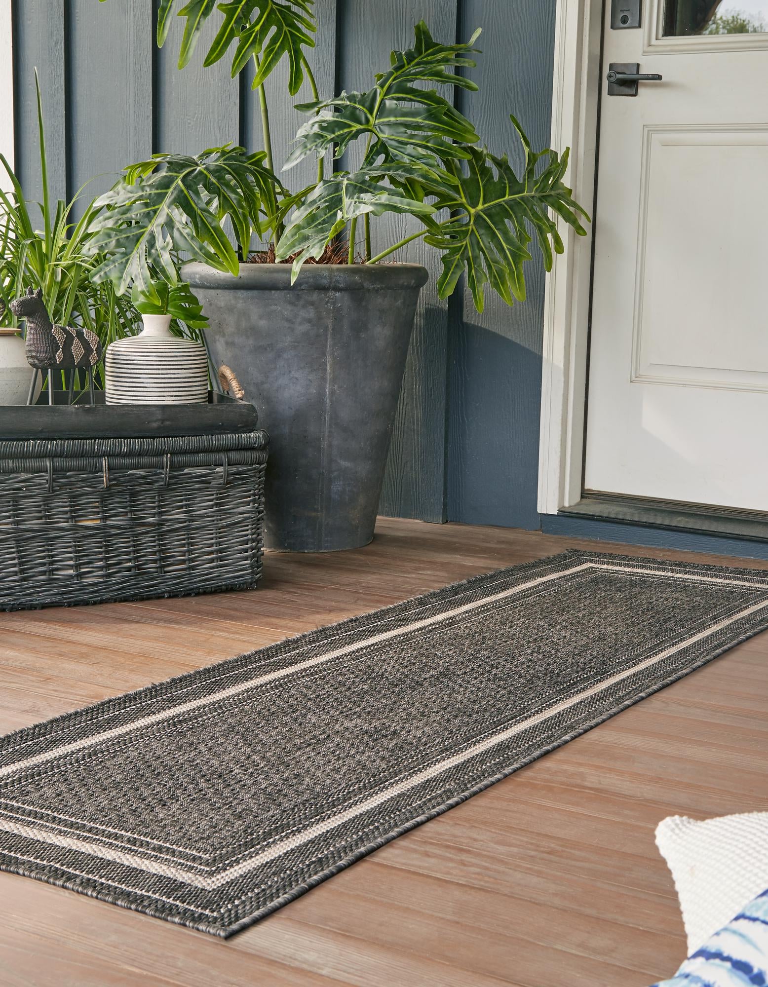 Black 2' x 6' Border Indoor / Outdoor Runner Rug | Rugs.com