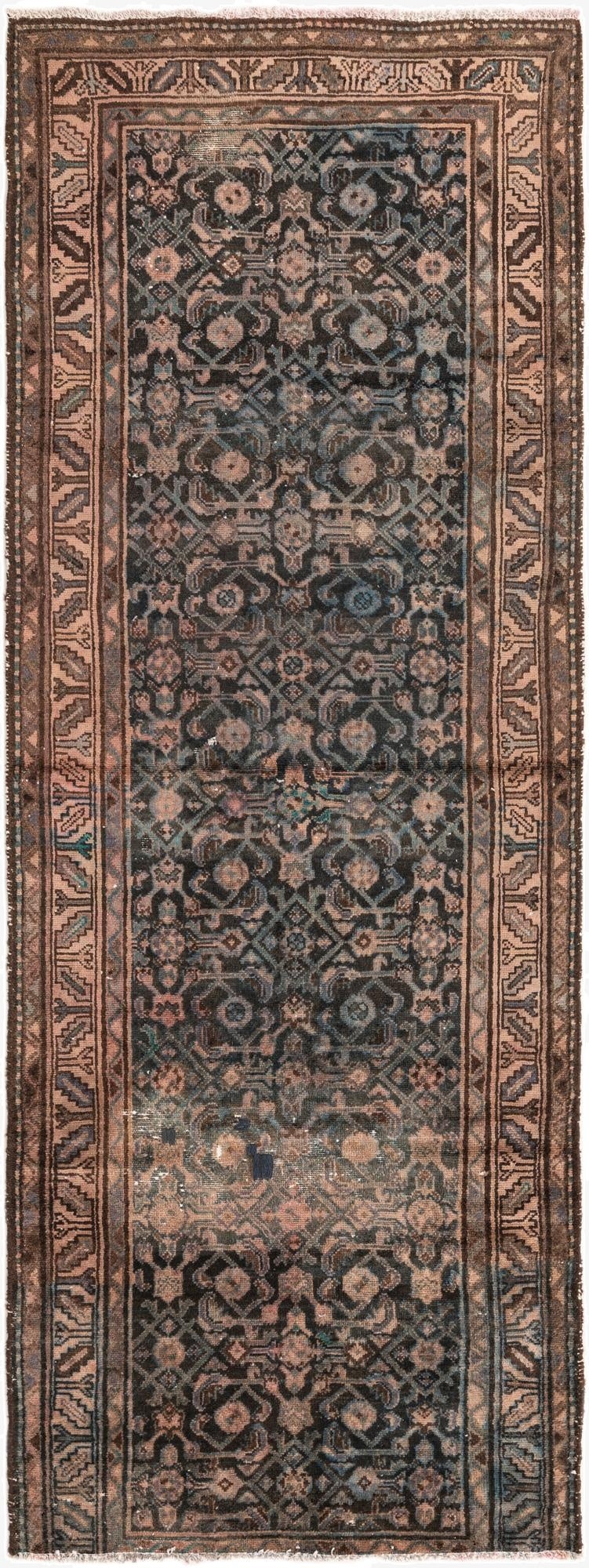  3' 4 x 9' 1  Hand Knotted Ultra Vintage Persian Wool Runner Rug