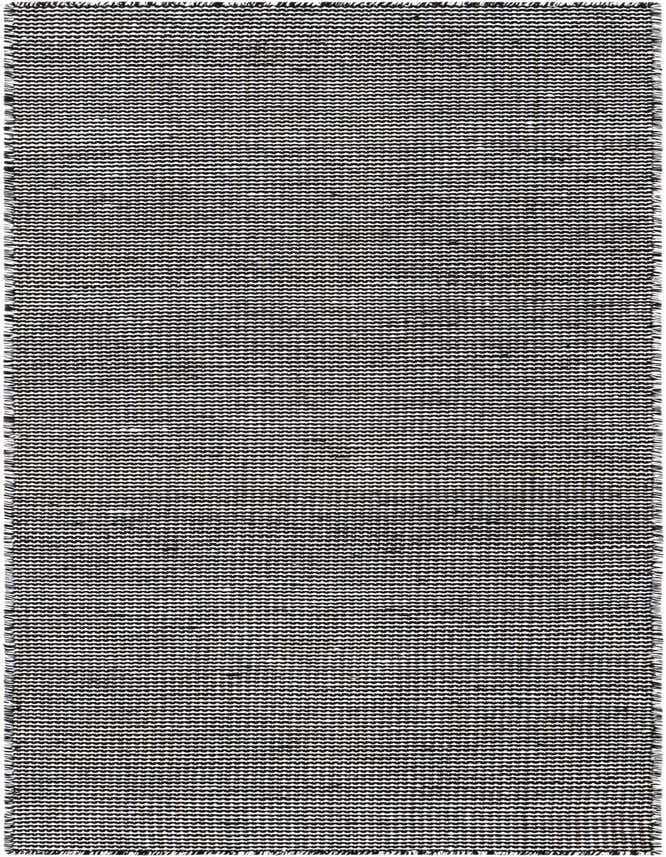 A 6 ft runner rug featuring a modern black and white striped pattern with a textured flatweave, suitable for hallways or patios.
