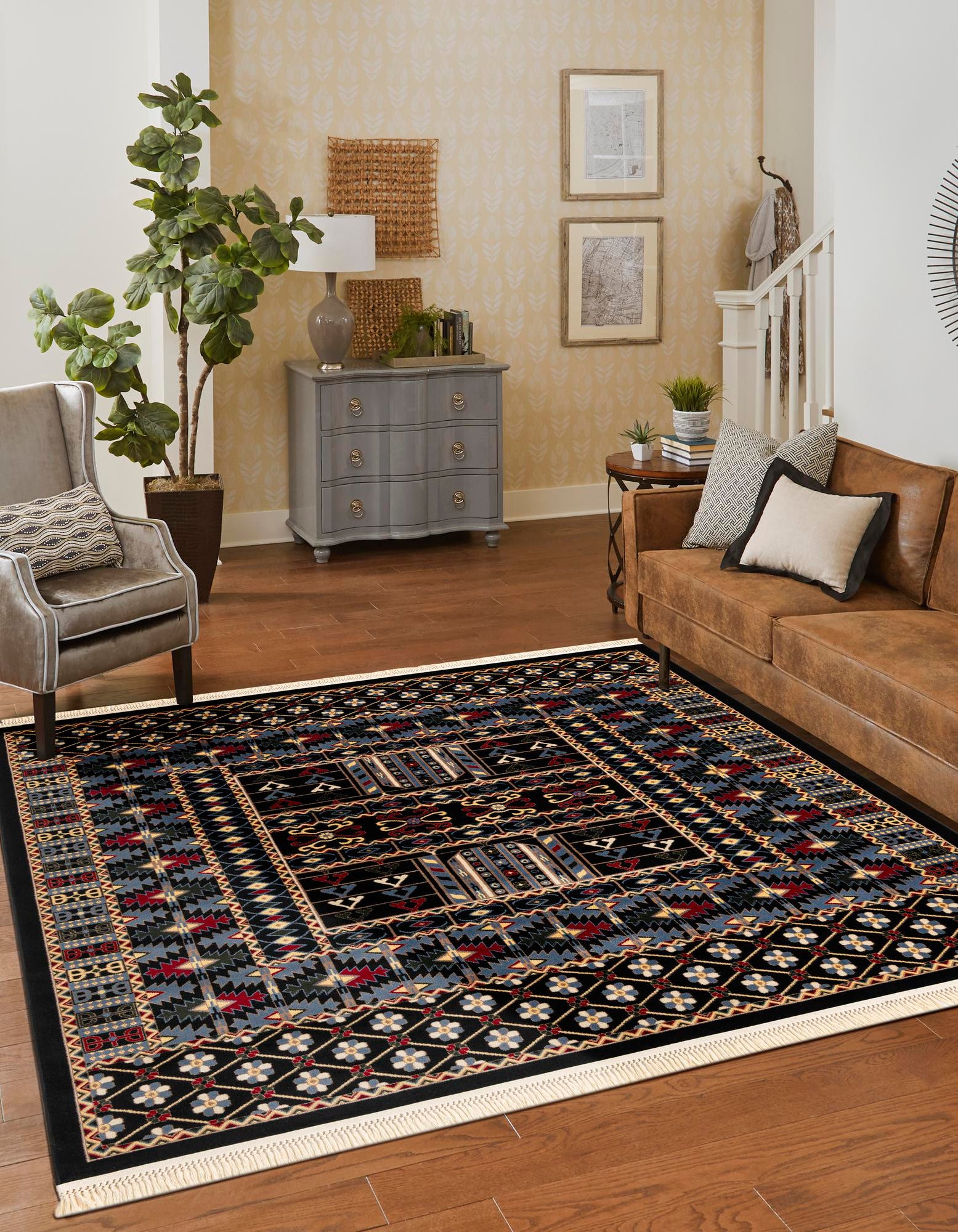 Black 10' x 10' Bokhara Square Rug | Rugs.com