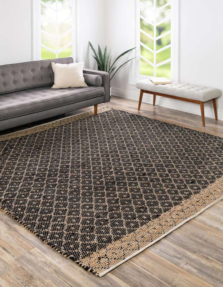 Black 10' x 10' Hand Woven Chindi Trellis Square Rug | Rugs.com