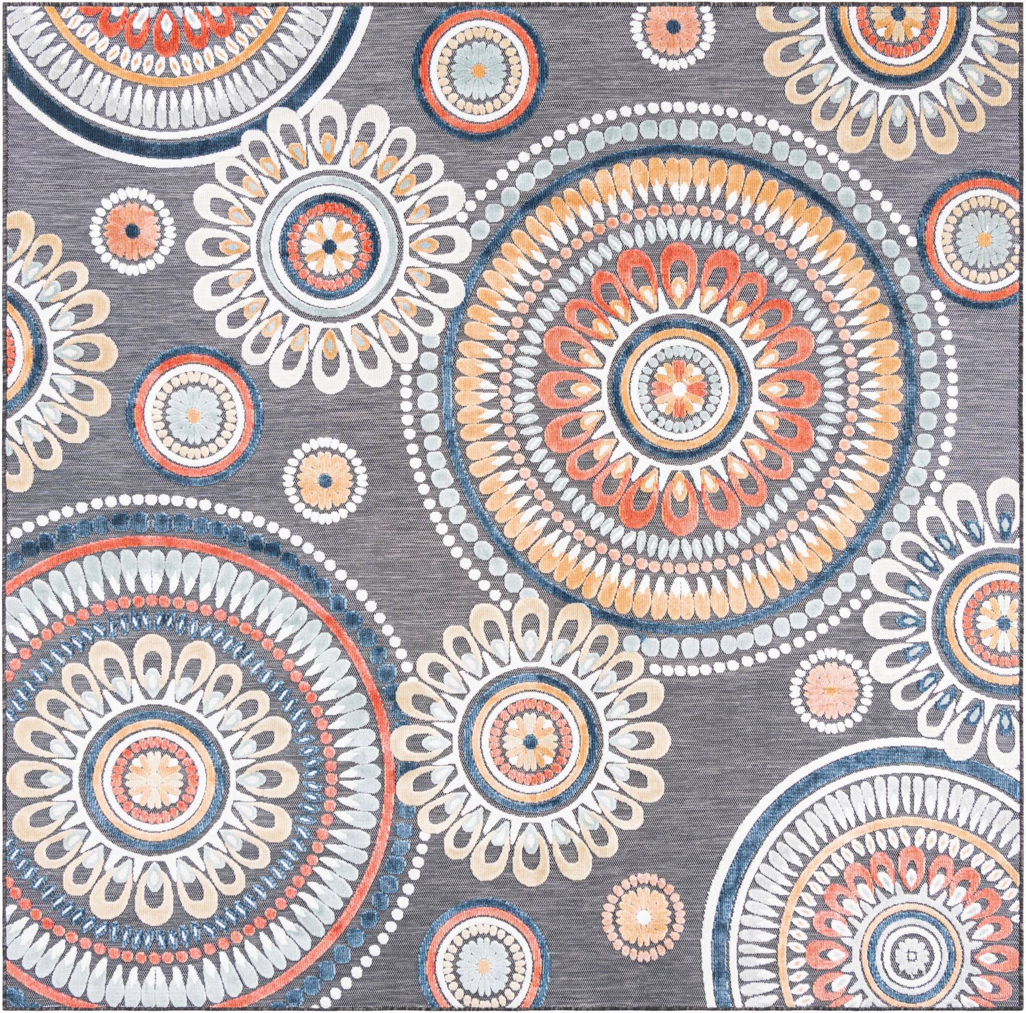  8' 2 x 8' 2  Washable Botanical Indoor / Outdoor Square Rug