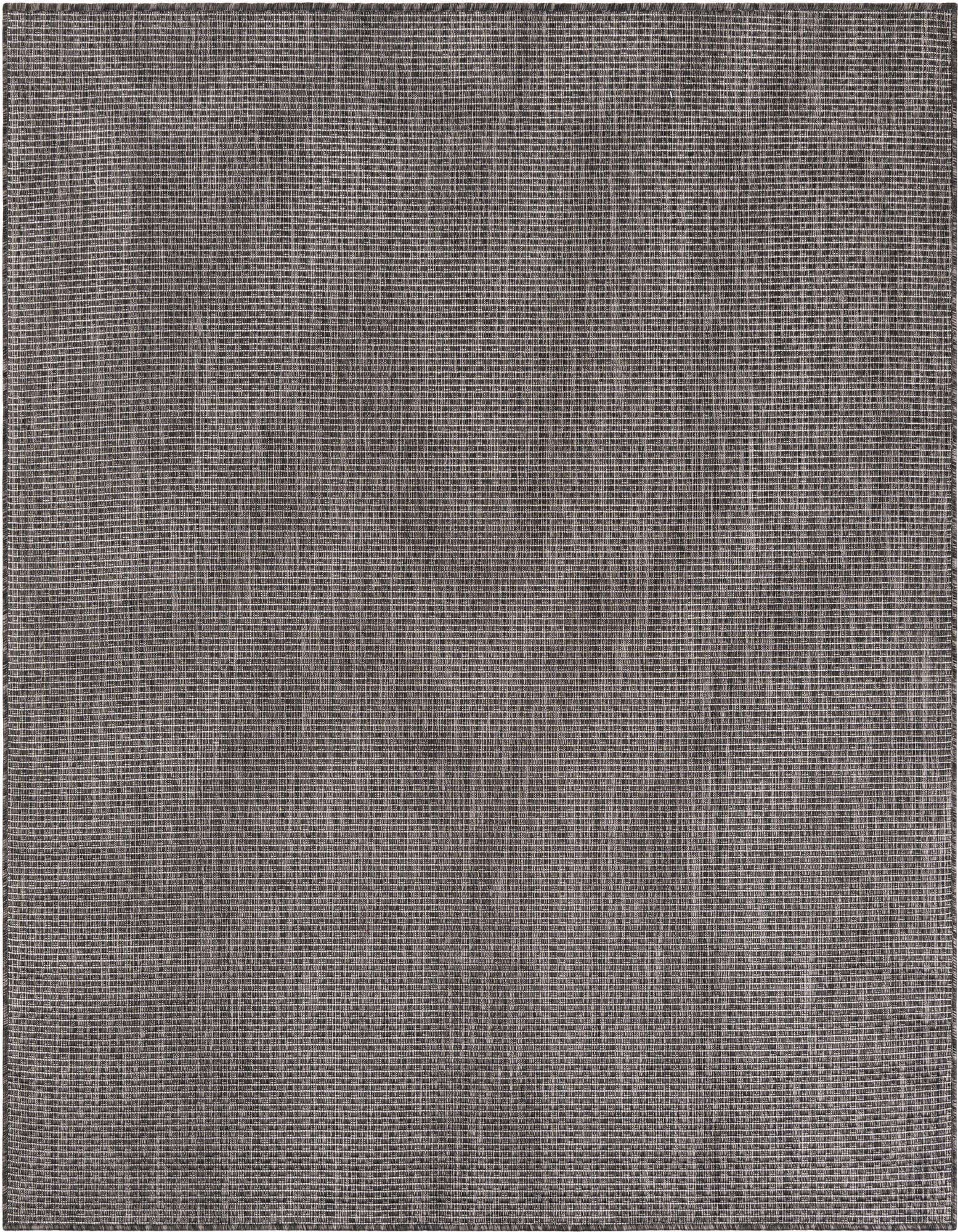 A 6'1" x 6'1" square black modern flatweave rug with a subtle textured pattern, suitable for indoor/outdoor use.