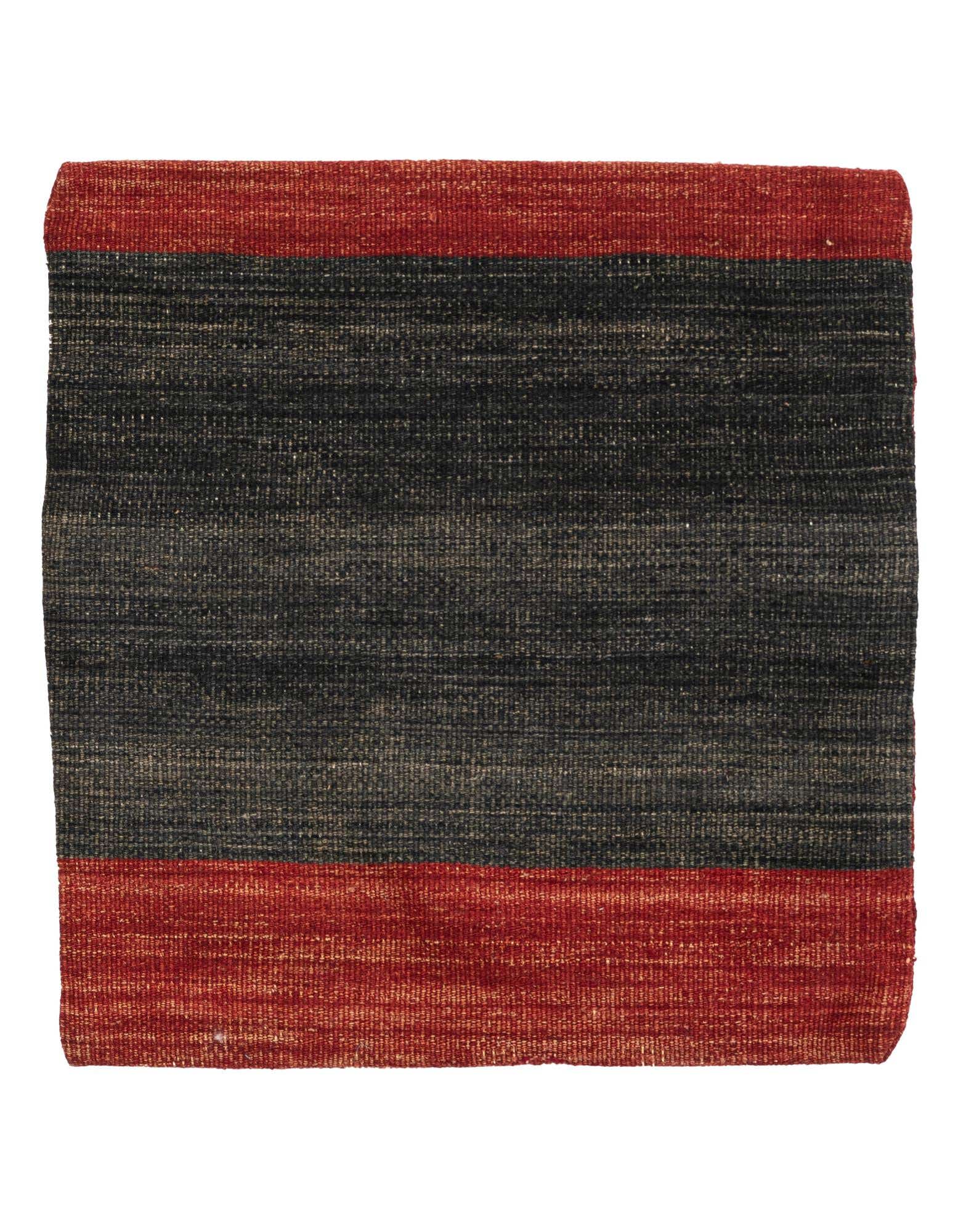 A square 1' 6 x 1' 7 black and red striped wool rug with a modern Persian design, suitable for indoor use.