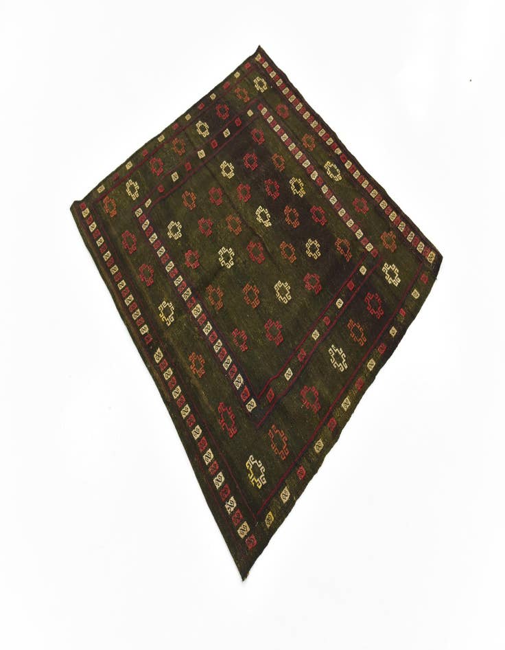 Detail image of  4' 2 x 4' 5  Hand Knotted Sumak Wool Square Rug