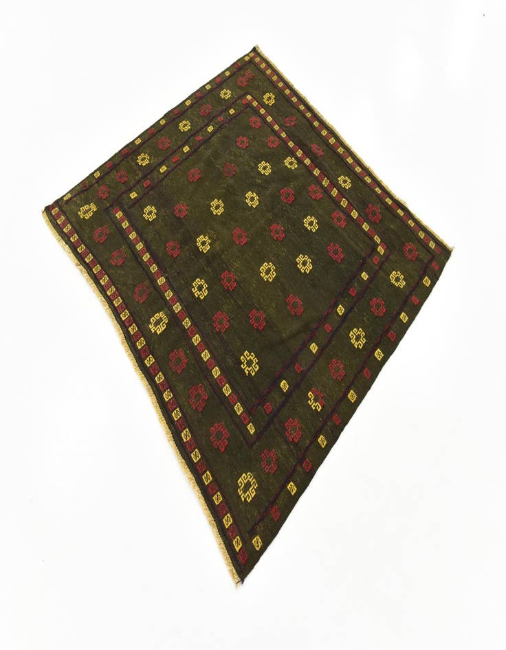 Detail image of  4' 4 x 4' 7  Hand Knotted Sumak Wool Square Rug