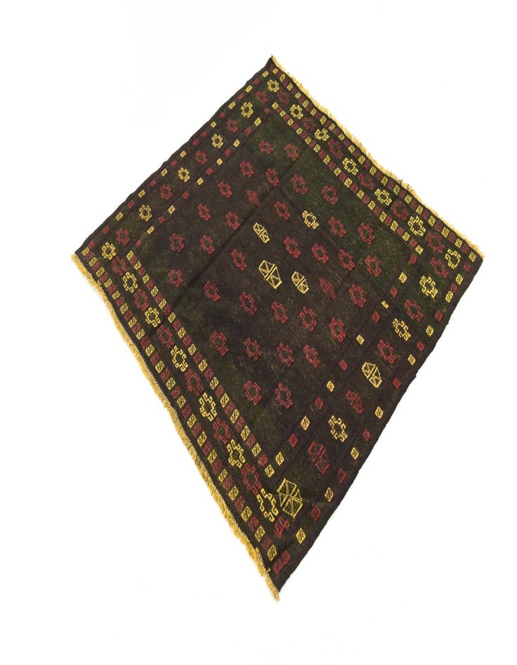 Detail image of  4' 2 x 4' 3  Hand Knotted Sumak Wool Square Rug