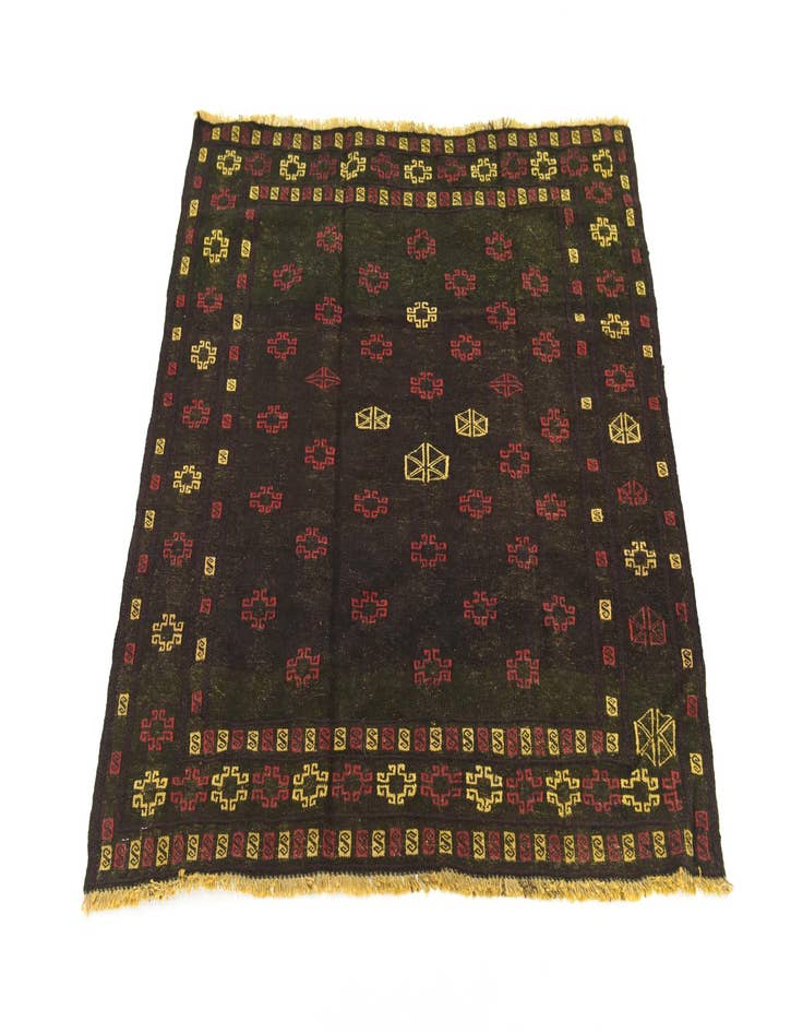 Detail image of  4' 2 x 4' 3  Hand Knotted Sumak Wool Square Rug