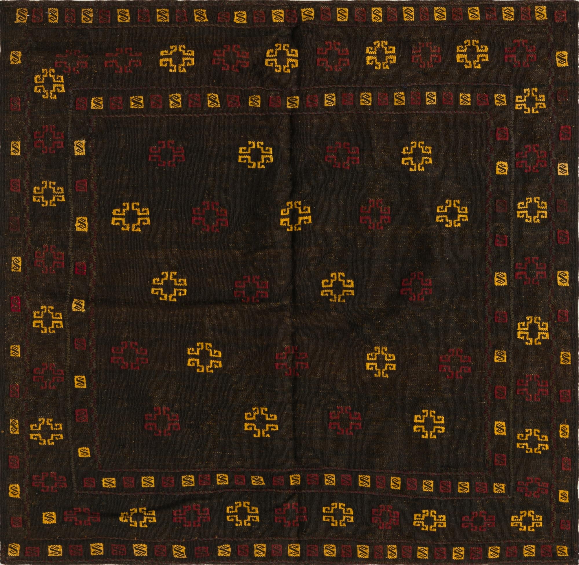  4' 2 x 4' 2  Hand Knotted Sumak Wool Square Rug