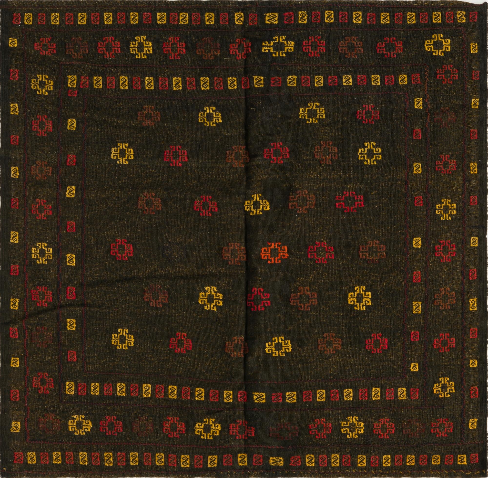  4' 3 x 4' 4  Hand Knotted Sumak Wool Square Rug