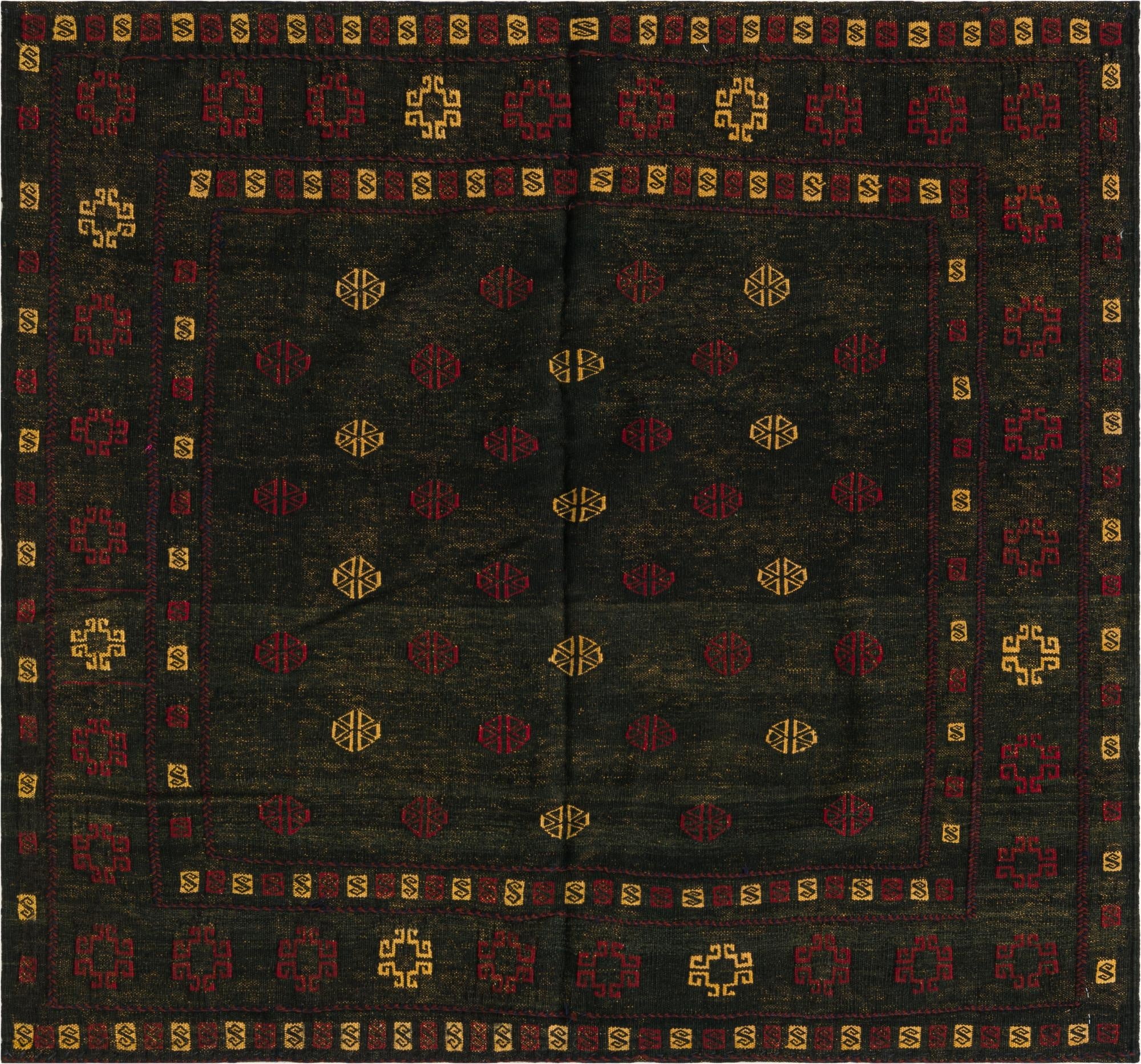  4' 3 x 4' 5  Hand Knotted Sumak Wool Square Rug