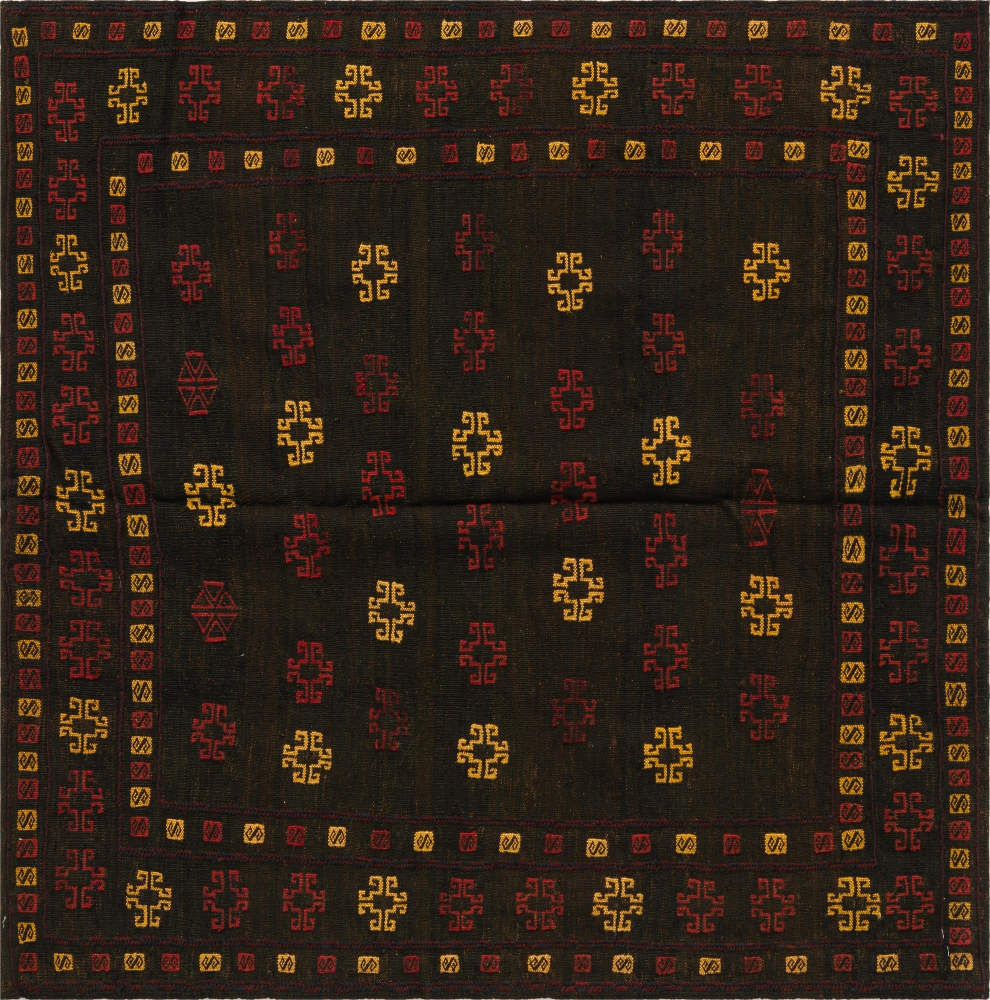  4' 2 x 4' 3  Hand Knotted Sumak Wool Square Rug