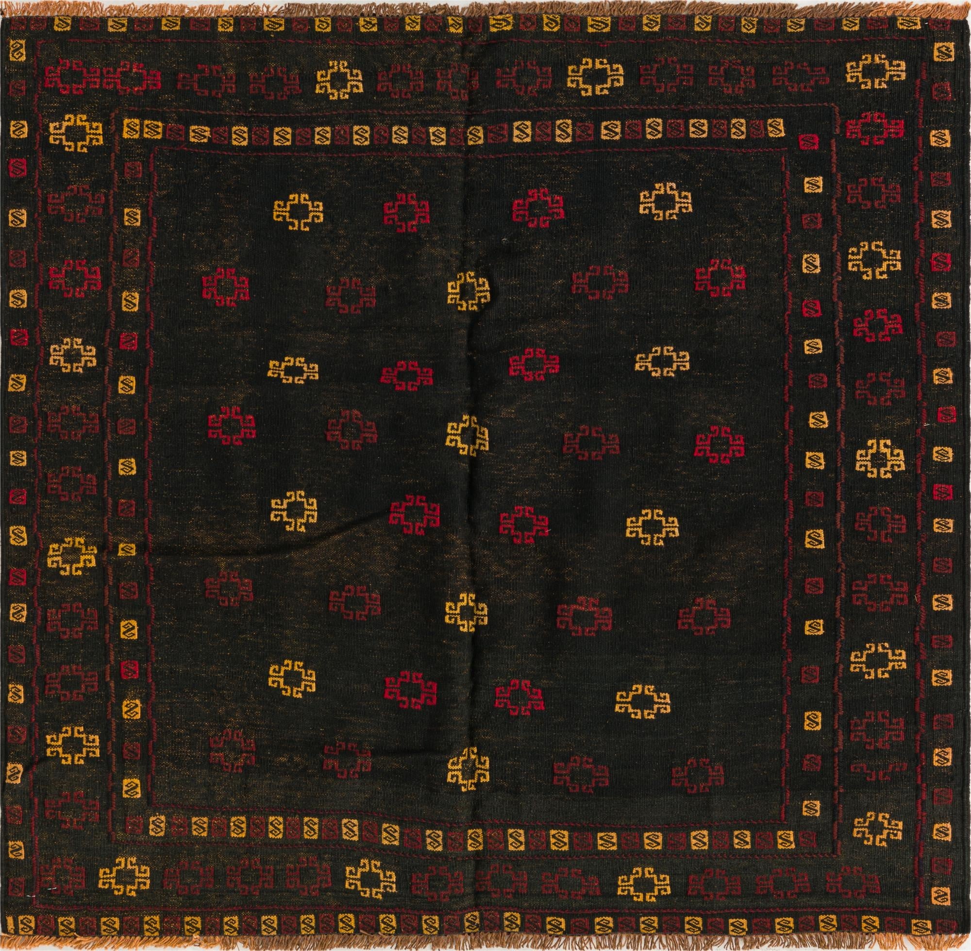 4' 3 x 4' 4  Hand Knotted Sumak Wool Square Rug