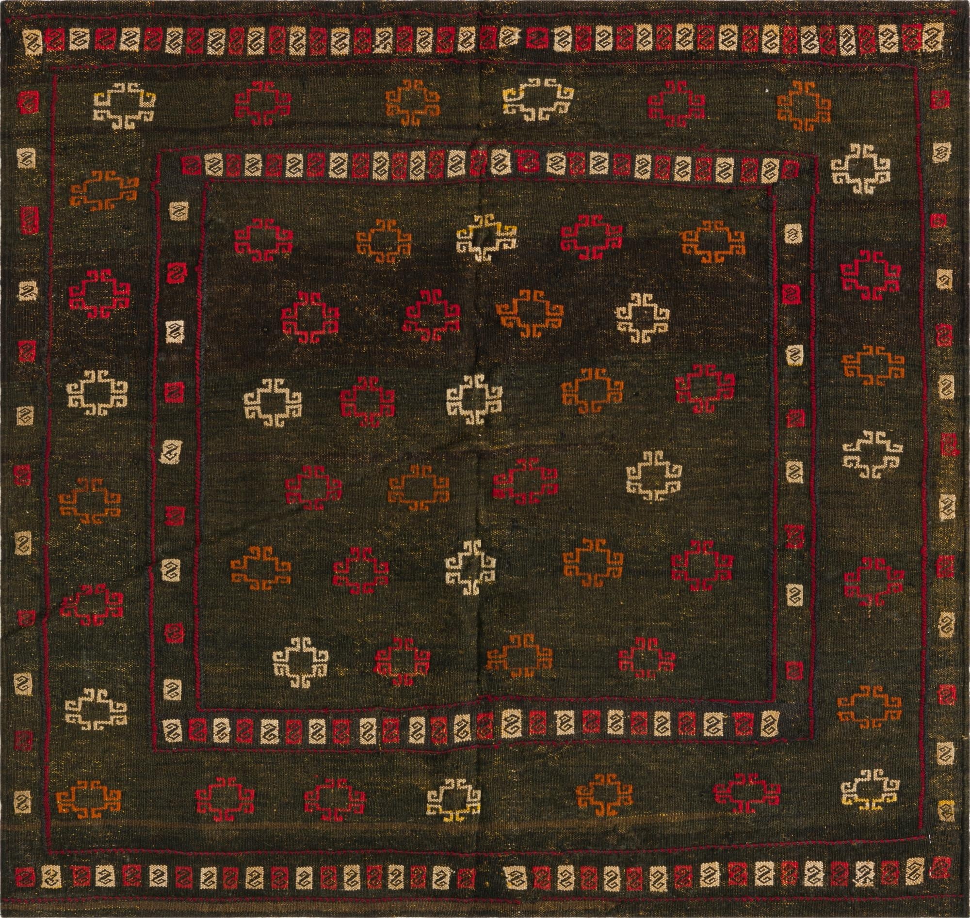  4' 2 x 4' 5  Hand Knotted Sumak Wool Square Rug
