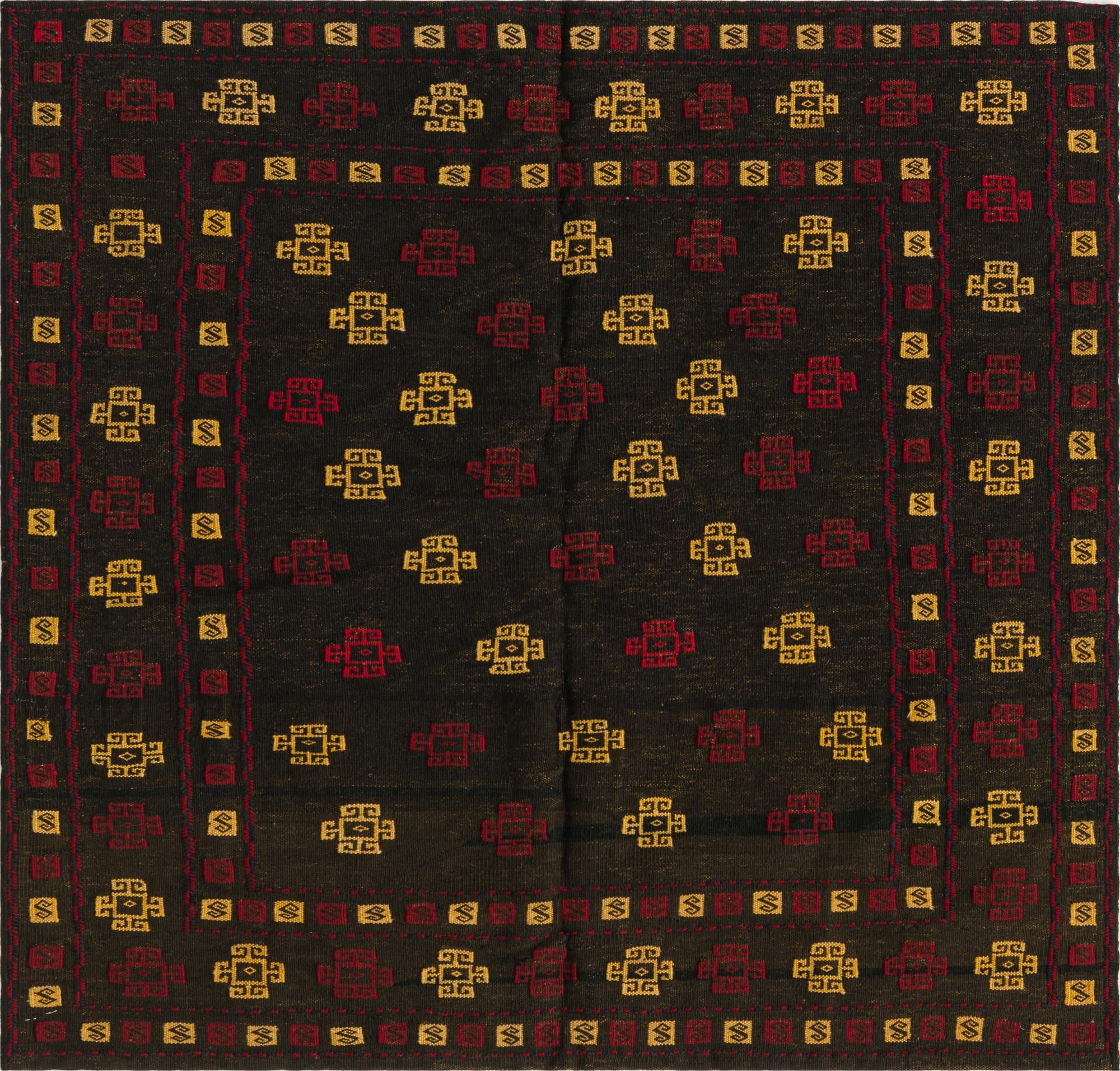  4' x 4' 2  Hand Knotted Sumak Wool Square Rug