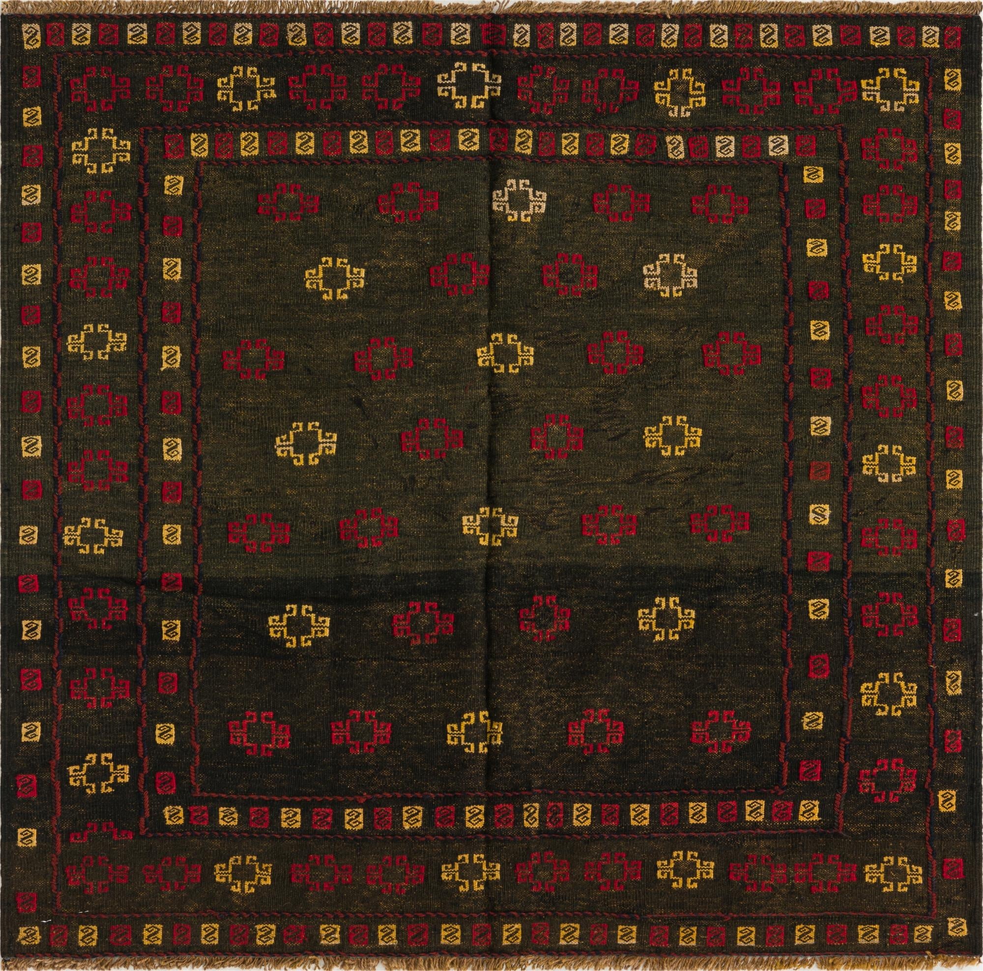  4' 2 x 4' 2  Hand Knotted Sumak Wool Square Rug