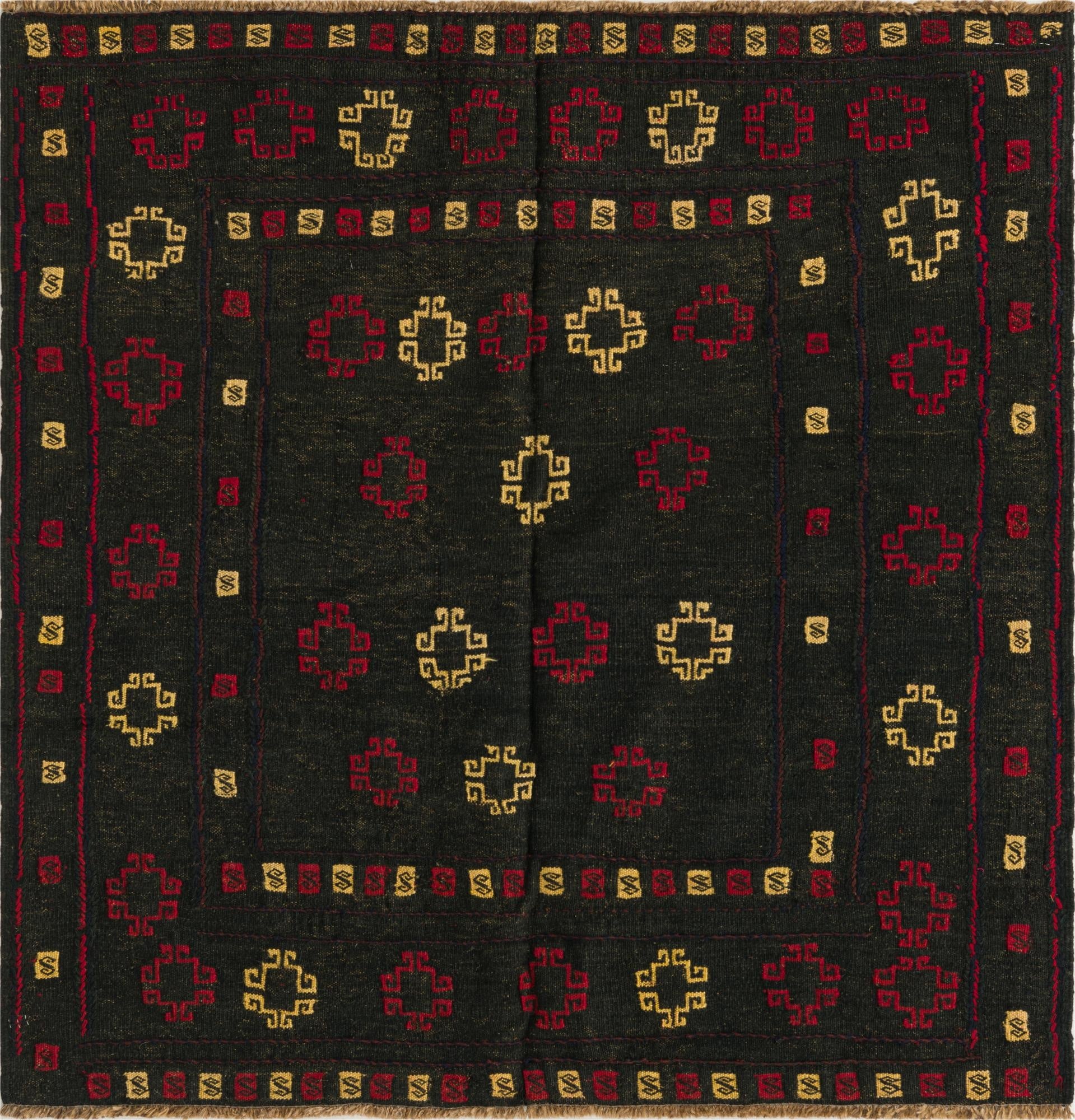  4' x 4' 3  Hand Knotted Sumak Wool Square Rug