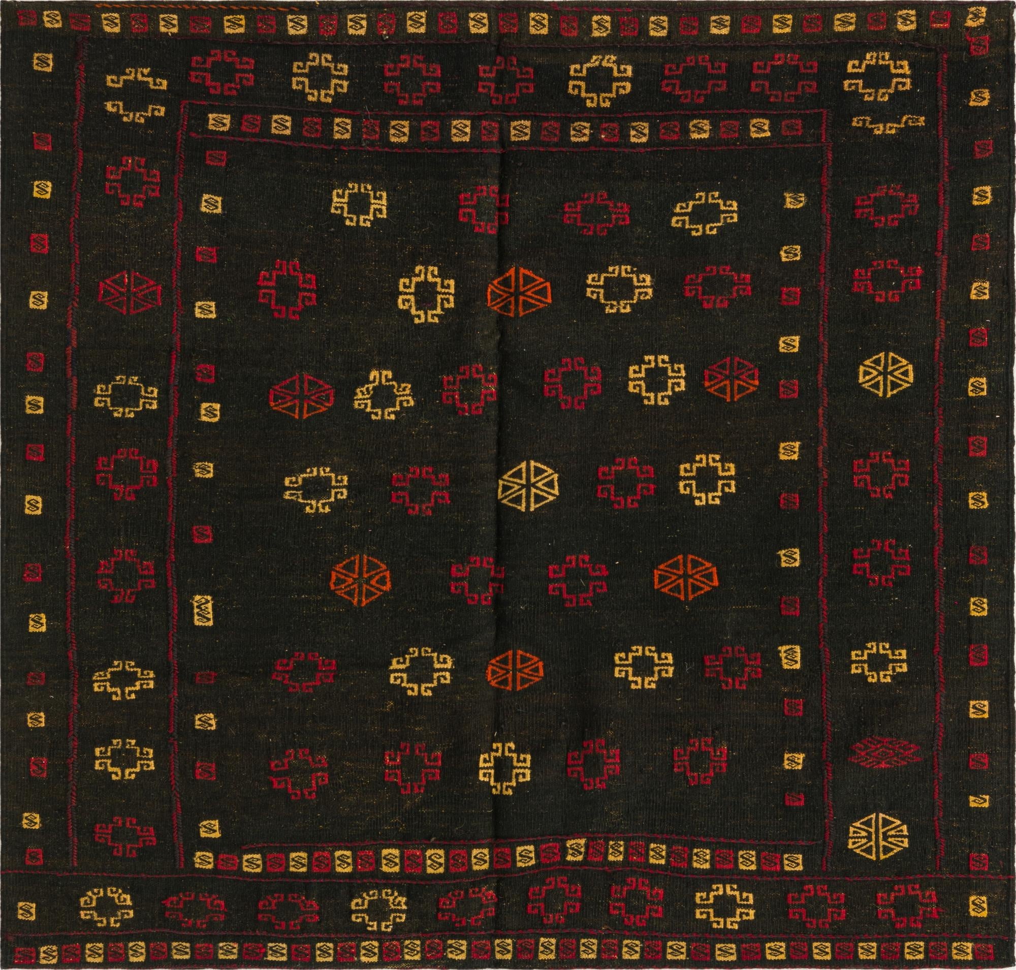  4' x 4' 4  Hand Knotted Sumak Wool Square Rug