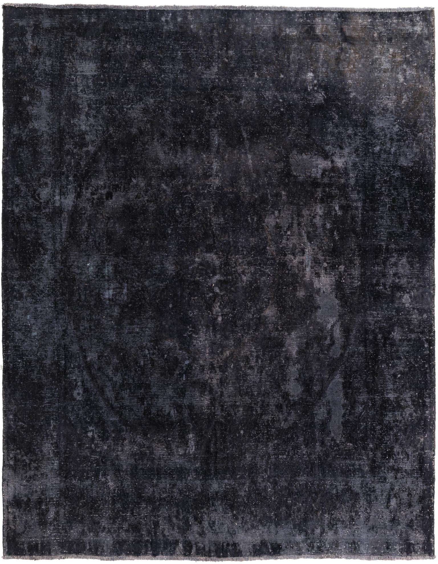 A 6' 3 x 6' 5 square black wool rug with a distressed vintage Persian medallion pattern, suitable for indoor use.