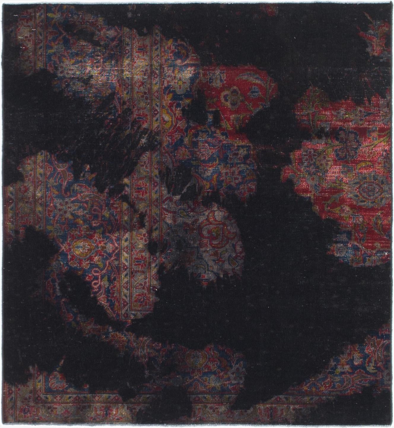  4' x 4' 4  Hand Knotted Ultra Vintage Persian Wool Square Rug