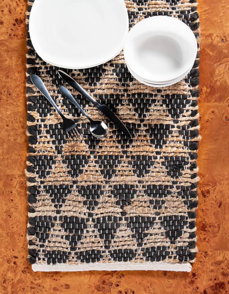 Detail image of  1' 2 x 4' 1  Hand Woven Chindi Jute Table Runner Rug