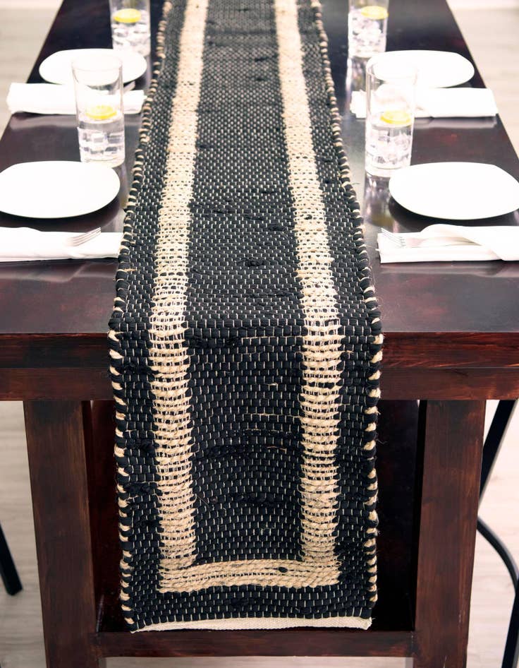 Detail image of  1' 2 x 5' 1  Hand Woven Chindi Jute Table Runner Rug