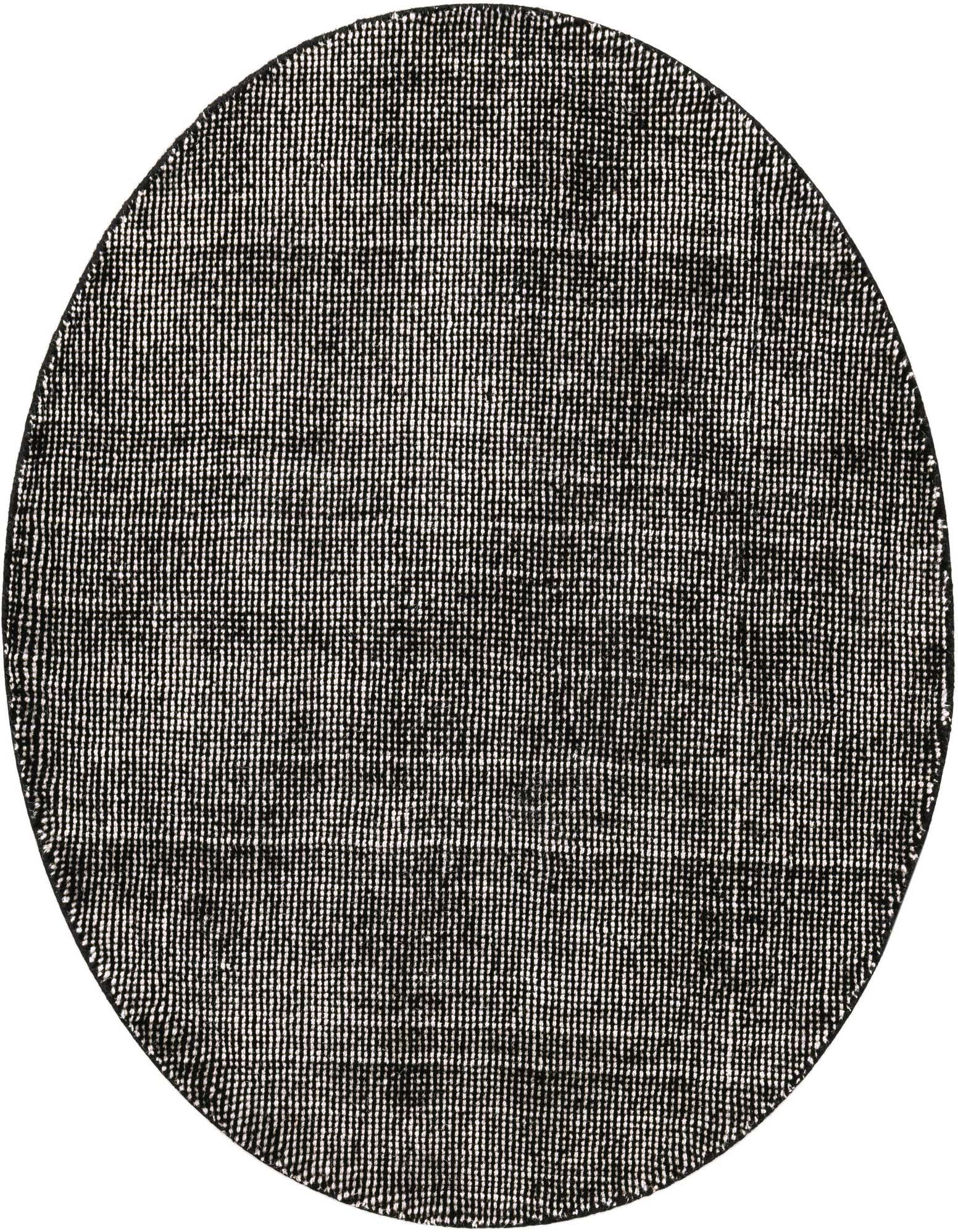 A 5' 3 x 5' 3 round black and purple modern textured wool rug, perfect for a contemporary living space.