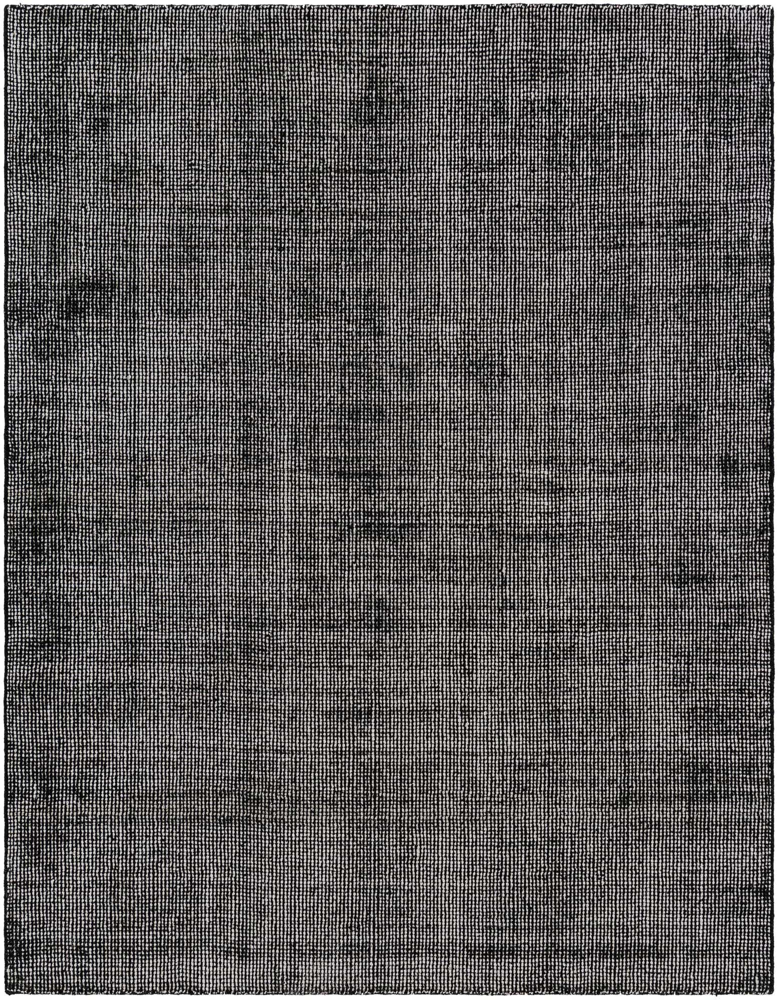 A 6' 1 x 6' 1 square black and purple modern wool rug with a textured, high pile.