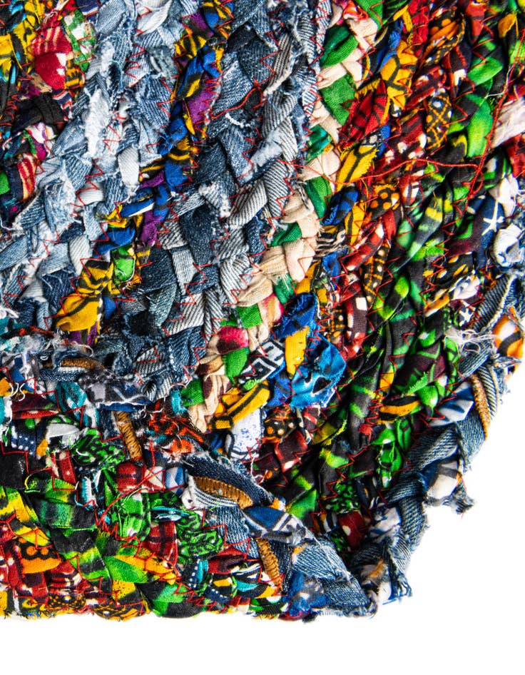 Detail image of  2' 2 x 3' 7  Hand Braided Chindi Hearth Rug