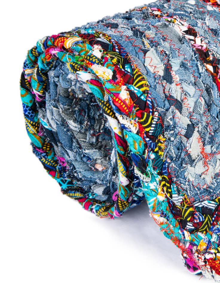 Detail image of  5' 1 x 8'  Hand Braided Chindi Oval Rug